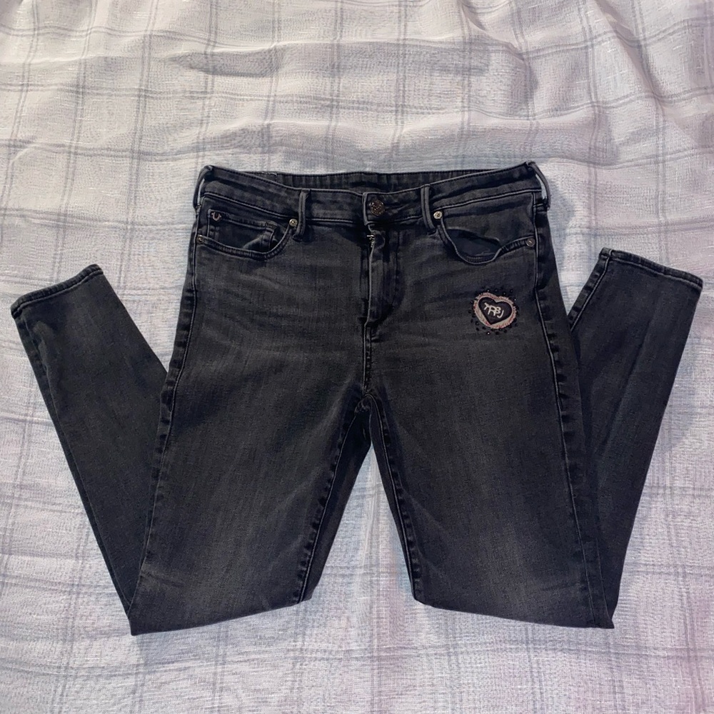 TRUE RELIGION Black Halle Mid Rise Super Skinny …